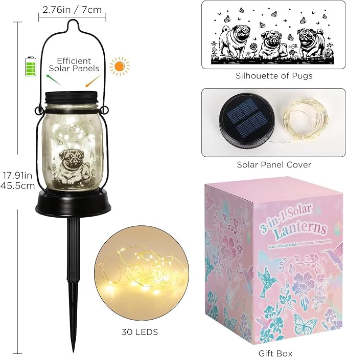 kyoryuger Pug Gifts for Women/Men Pug Solar Lanterns Dog Mom Birthday Dog - Image 7