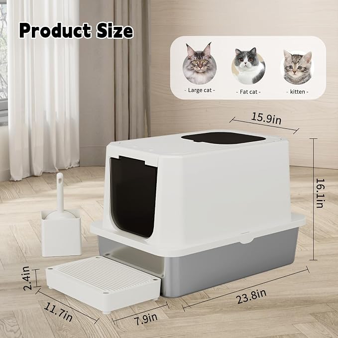 RIZZARI Stainless Steel Cat Box: Beige Leak-Proof Large Enclosed Litter Pan - Image 2