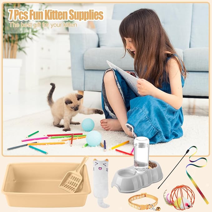 7 Pcs Small Cat Kitten Starter Kit Cat Litter Box - Image 7
