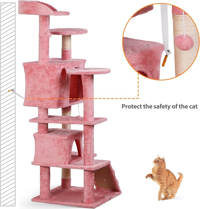 ZENY 54 Inch Cat Tree, Pet Furniture in Pink - Image 5