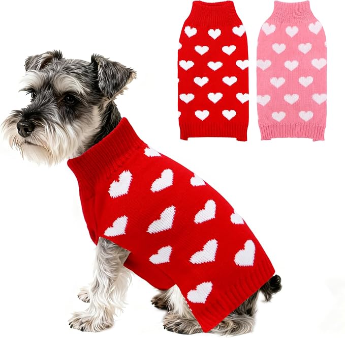 2 Pack Valentines Dog Sweater, Knit Pet Small Dog Sweater Holiday Valentine’s by Unknown