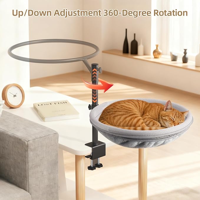 Cat Desk Bed, 360° Rotating Height-Adjustable Cat Hammock Desk, Home Office Pet - Image 2