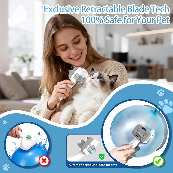 Pet Steam Brush for Dogs & Cats, 5-in-1 Self-Cleaning Dog Steam Brush - Image 4