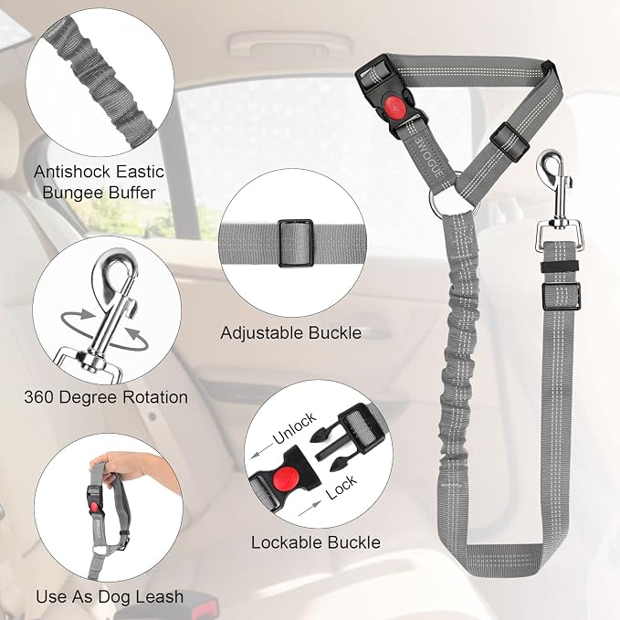 BWOGUE 2 Packs Dog Cat Safety Seat Belt Strap Car Headrest Restraint Adjustable - Image 3
