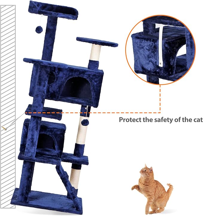 ZENY 53 inches Cat Tree with Sisal-Covered Scratching Posts and 2 Plush Rooms - Image 4