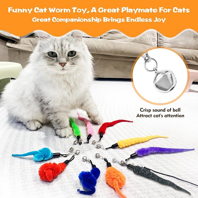10PCS Cat Worm Toy, Cat Wand Attachment Fuzzy Worm Toys Refill - Image 2