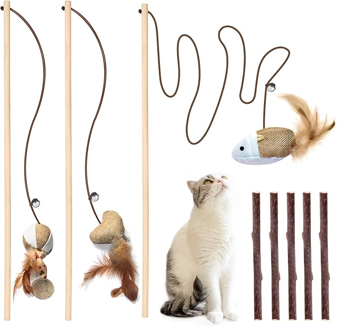 3-Piece Natural Wooden Cat Teaser Wand Toy Kit by Fashion%26cool