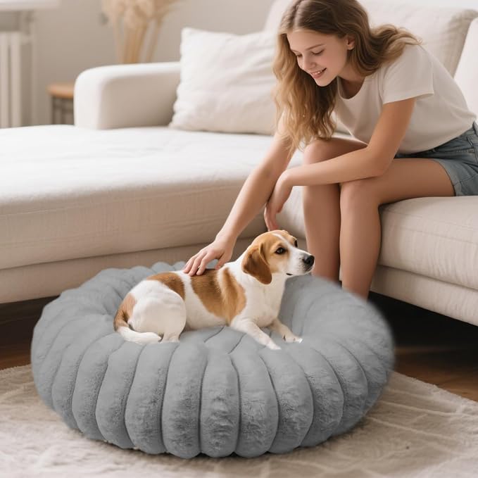 Donut Dog and Cat Bed, Luxurious Comfortable Faux Rabbit Fur Pet Beds, Soft - Image 8