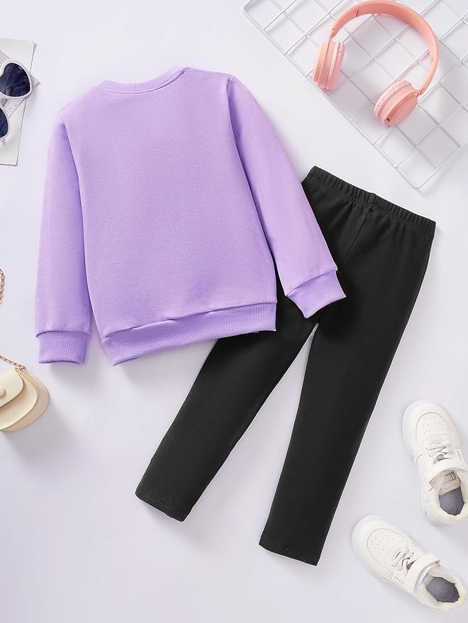 Little Girls Unicorn Outfits 2 Piece Kids Ruffle Sleeve Sweatshirt + Leggings - Image 9