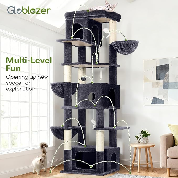 Globlazer Large Cat Tree, 80 inch Multi-Level Tall Climbing Tower Kitty Condos - Image 7