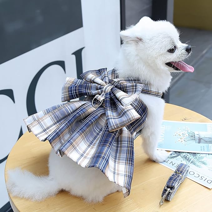 PETCARE Plaid Dog Dress Bow Tie Harness Leash Set - Image 3