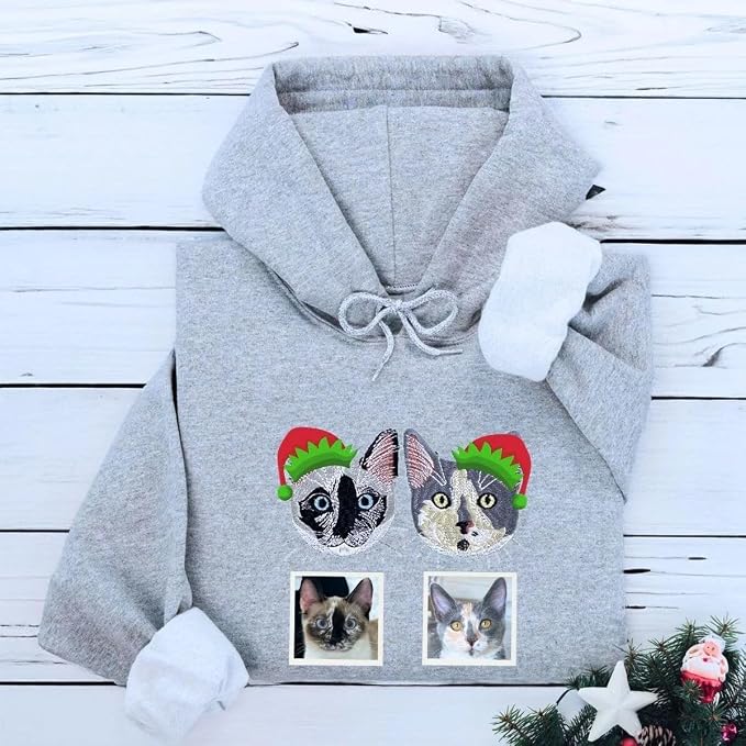 COUPLEHOODIES Custom Pet Christmas Sweatshirt – Embroidered Cat or Dog Portrait - Image 8