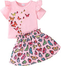 Akyzic Little Girl Skirt Outfit Two Piece Spring Summer Outfit Butterfly Dress by Akyzic