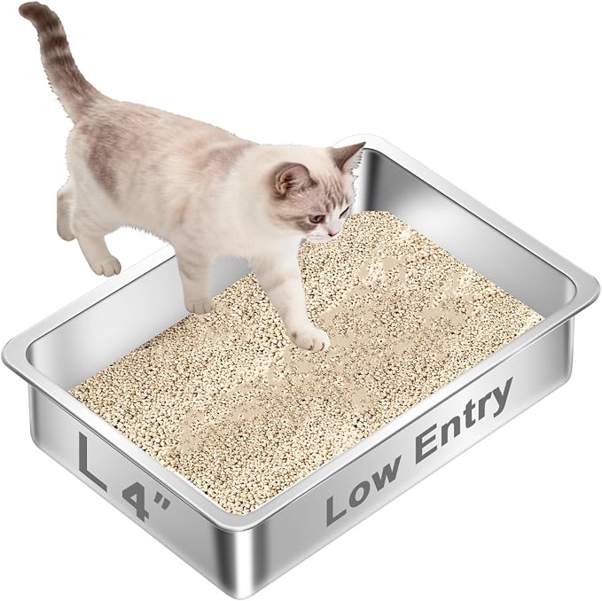 Low Entry Stainless Steel Litter Box by Amibud