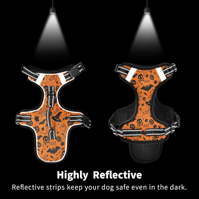 Halloween Skull Pumpkin Dog/Cat Harness, Reflective No-Pull Pet Harness - Image 2