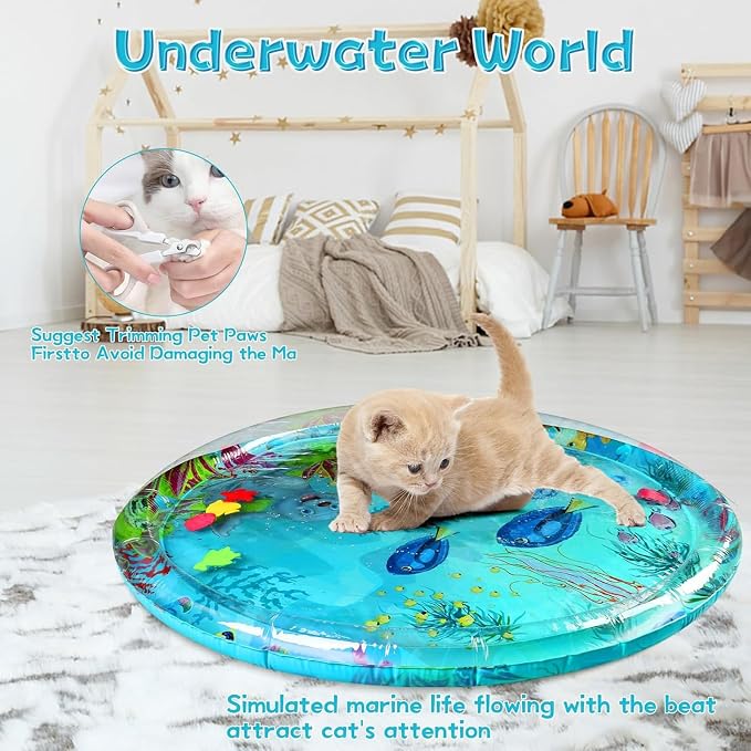 Aqua Cats Water Mat with Fish, Cat Dog Water Mat, Thickened Durable Non-Slip - Image 2