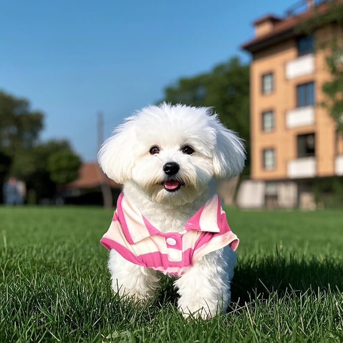 Dog Shirt Polo Shirt Striped Collar Puppy Clothes Summer Button Up Pet Clothes - Image 7