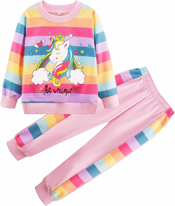 Little Girls Unicorn Outfits 2 Piece Kids Ruffle Sleeve Sweatshirt + Leggings by zarmfly