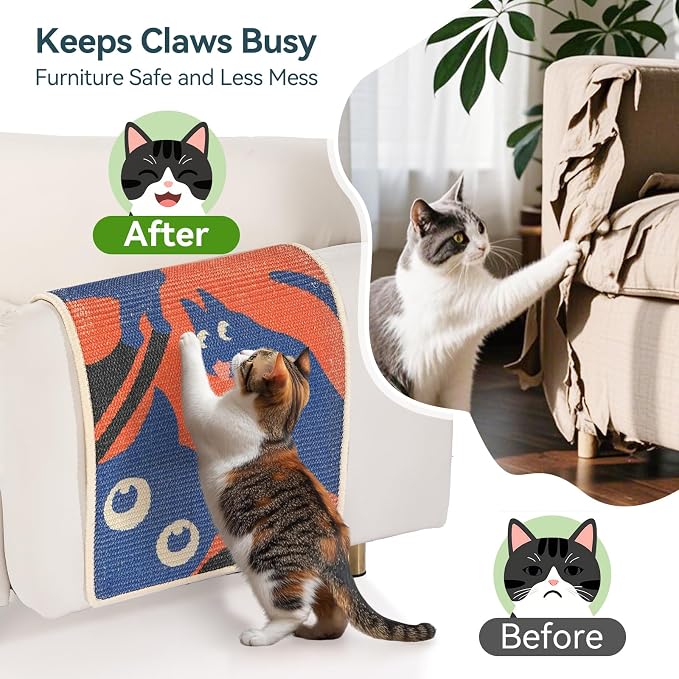 3-in-1 Sisal Cat Scratcher Mat 23.6x15.7'' Protects Carpet Couch & Furniture - Image 6