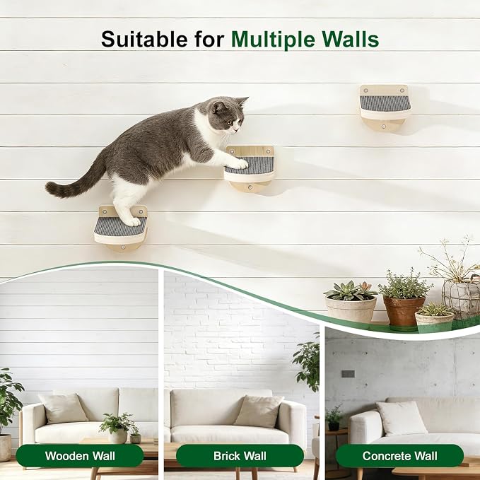 Cat Wall Shelves, 3 in 1 Cat Wall Furniture Set - Image 6