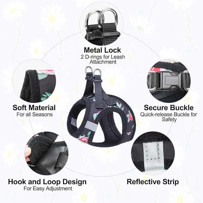 BEAUTYZOO Step in Dog Leash Set, Floral Pattern Reflective Harness No Pull No - Image 4
