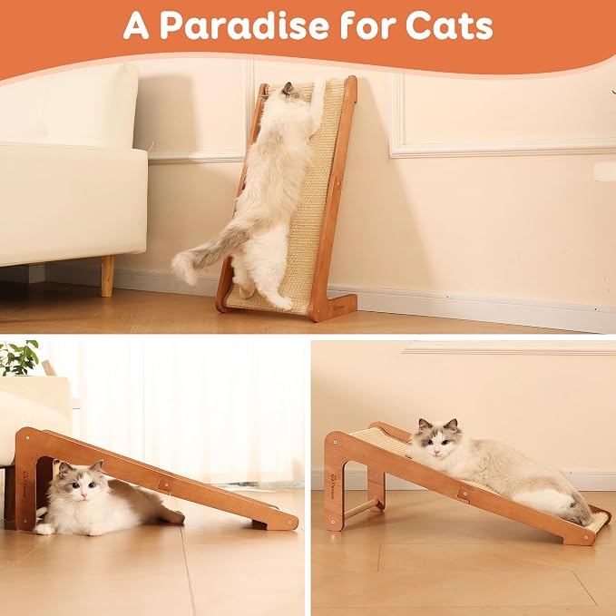 Sisal Cat Scratcher for Indoor Cats, Beechwood Base, Natural Sisal Woven - Image 5