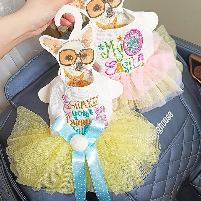 Dog Easter Outfit with Embroidered Bunny Patterns and Cute Pompom Holiday Puppy - Image 4