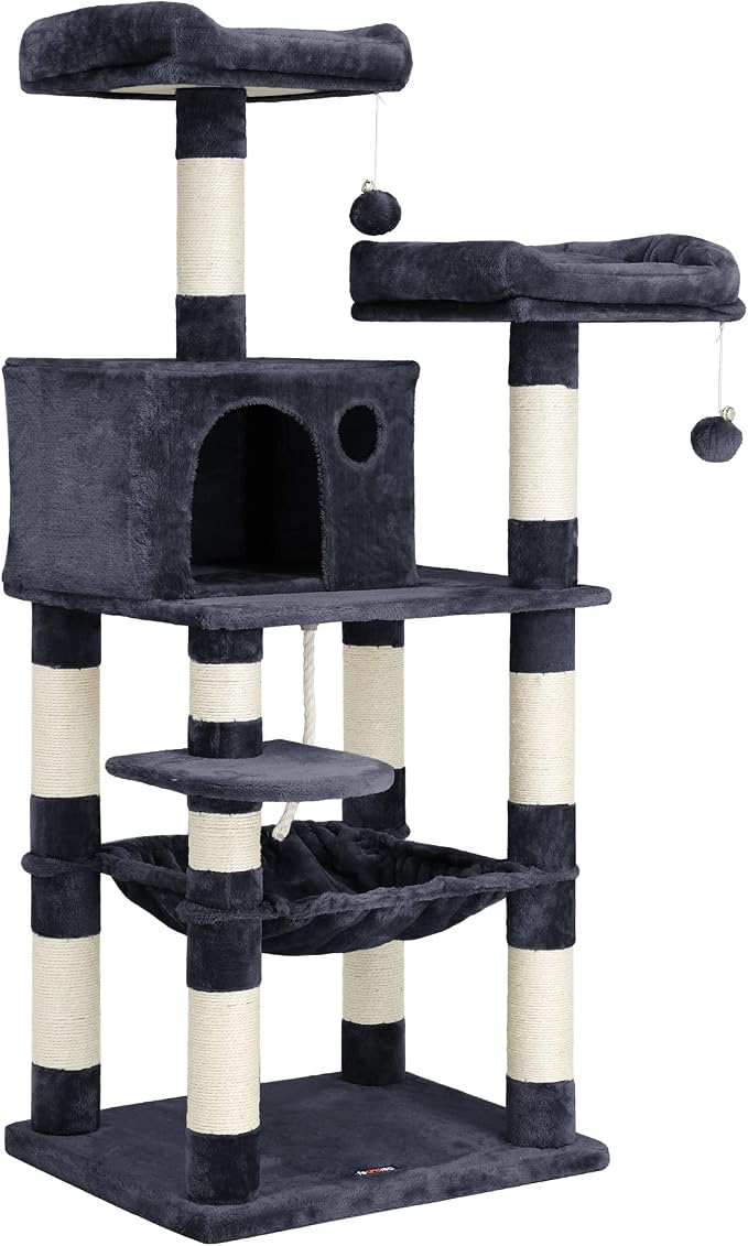 Feandrea Cat Tree, 56.3-Inch Cat Tower, 2 Perches, Smoky Gray UPCT15GYZ by FeandreabySONGMICSHOME