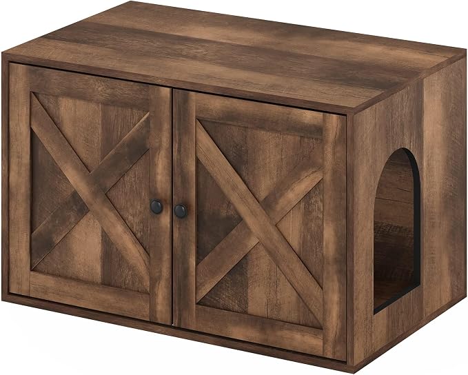 Furinno Peli Farmhouse Cat Litter Box Enclosure, Rustic Brown by Furinno-FitsYourSpaceFitsYourBudget