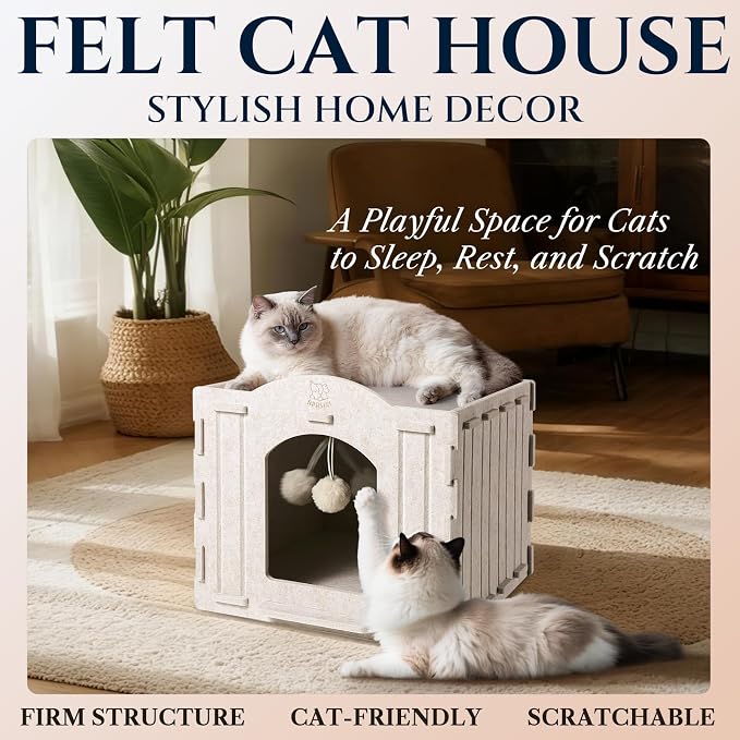 Apasiri Cat House Scratch-Resistant: Indoor Warm Enclosed Felt Bed Cave - Image 3
