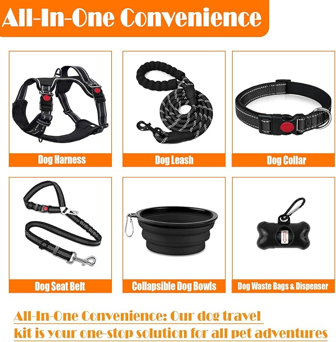 No Pull Dog Harness, Collar & Leash Set | Includes Dog Seat Belt, Collapsible - Image 2