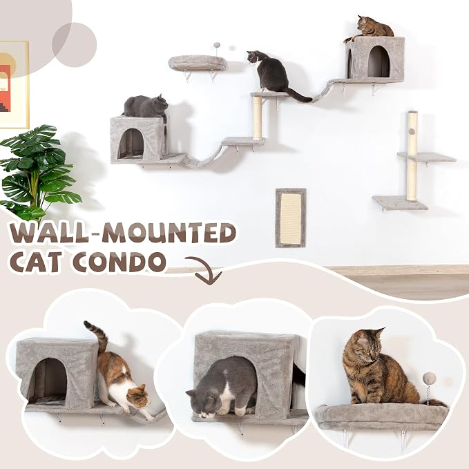 COZIWOW 8-in-1 Cat Wall Furniture Set – Wall Mounted Cat Climbing Wall Shelves - Image 4