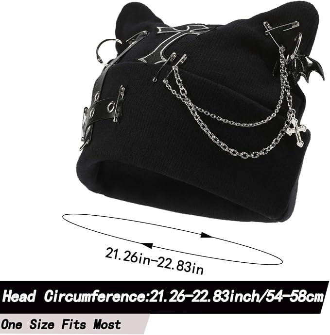 Goth Cat Beanie Goth Hat Accessories Punk Cat Ear Beanie Hat - Image 6