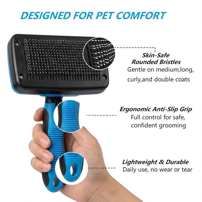 4PCS Self Cleaning Slicker Brush, Pet Grooming Rake, Bath Brush & Massage Brush - Image 2