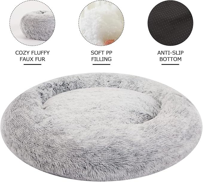 Bedfolks Calming Donut Dog Bed for Small Dogs & Cats, 23 Inches Round, Machine - Image 3
