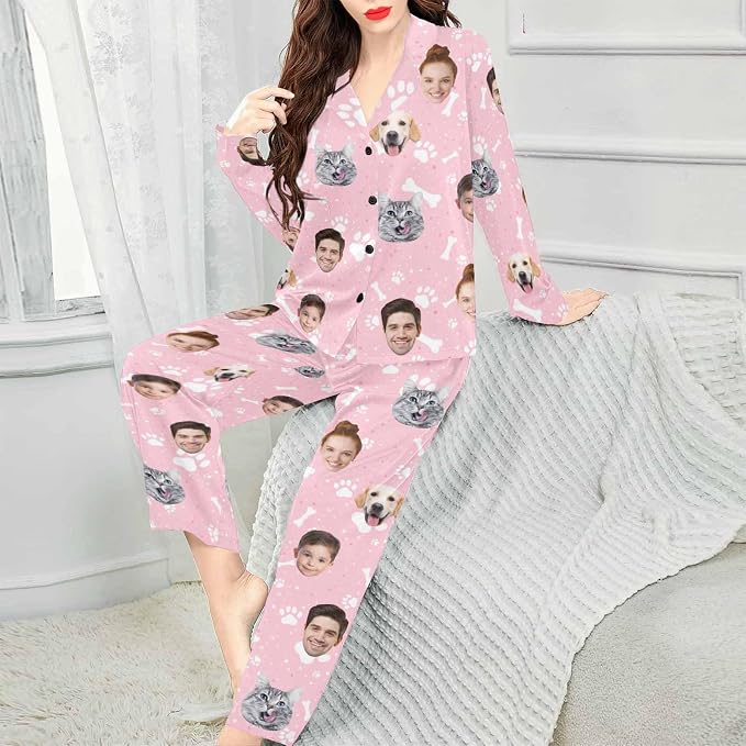 Artsadd Custom Pajamas for Women Men Family, Personalized Face Pjs Pajama Pants - Image 3