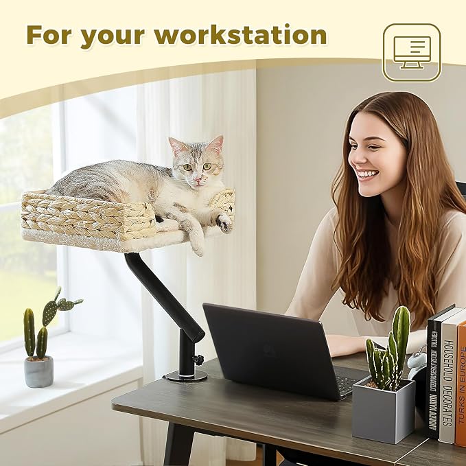 PAWZ Road Cat Desk Bed for Indoor Cats, Wicker Cat Bed for Desk Supports Up to - Image 7