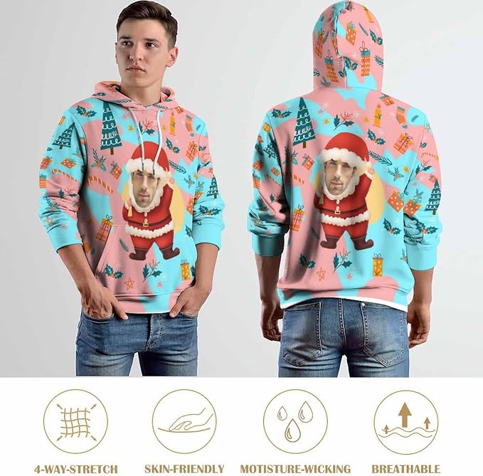 Artsadd Custom Face Unisex athletic Pockets Sweatshirt Loose Hoodie Custom - Image 6