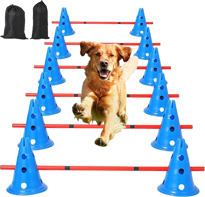 PlayfulPals Dog Agile Hurdle Cone Set- 12 Cones & 6 Adjustable Hurdles by Unknown
