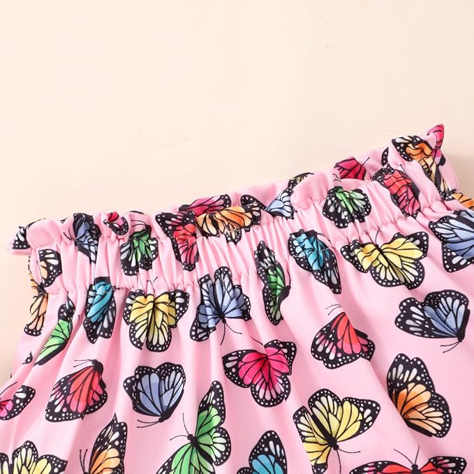 Akyzic Little Girl Skirt Outfit Two Piece Spring Summer Outfit Butterfly Dress - Image 6