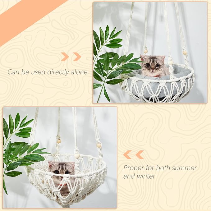 Juexica 3 Pcs Macrame Cat Hammock, Including Hanging Kitten Bed Scratcher - Image 5