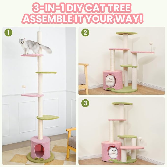 Max & Marlow Cat Tree Floor to Ceiling Cat Tower Height 95-108" Adjustable - Image 2