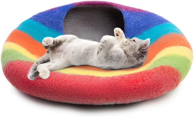 Woolygon Premium Felt Cat Cave Bed – Wool Kitty Beds Handcrafted Kitten Caves - Image 4