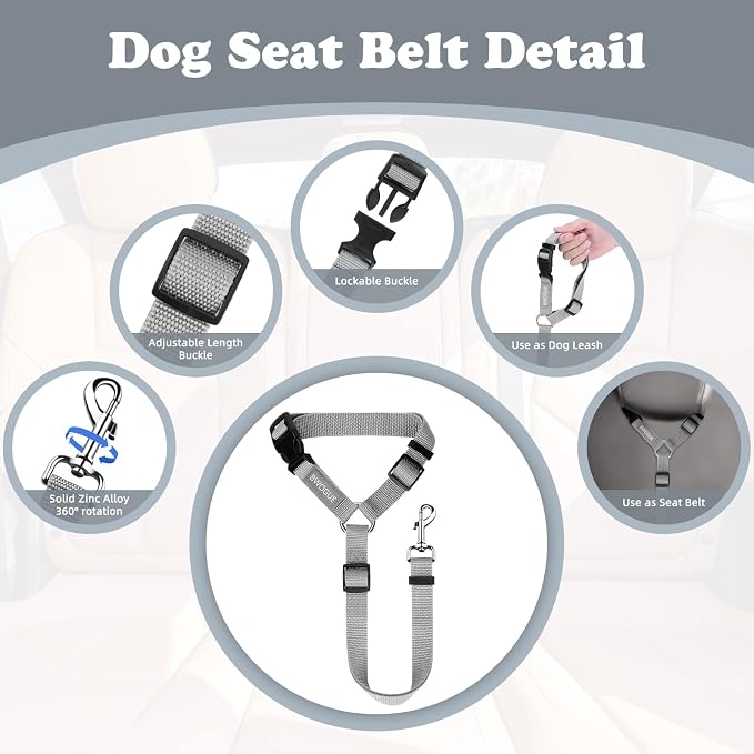 BWOGUE 2 Packs Dog Cat Safety Seat Belt Strap Car Headrest Restraint Adjustable - Image 3