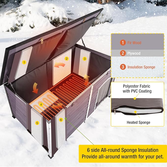 Heated Dog House with Electric Heating Pad Extra Large 59.1" Outdoor & Indoor - Image 4