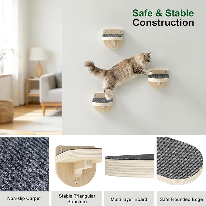 Cat Wall Shelves, 3 in 1 Cat Wall Furniture Set - Image 3
