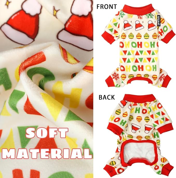 XPUDAC 4 Pieces Dog Christmas Outfit Pajamas Santa Claus Pet Clothes Cute - Image 5