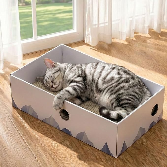 Cat Scratcher Box with Heavy-Duty Double-Sided Cardboard Pad, Cardboard Lounger - Image 2