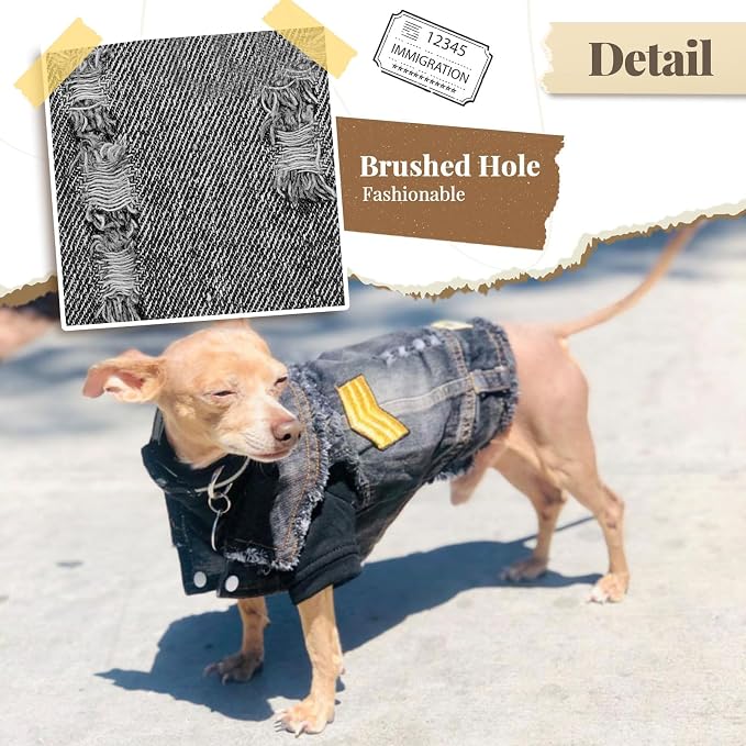 Cool Dog Jean Jacket Small Puppy Outfits Frenchie Clothes Denim Coats - Image 3