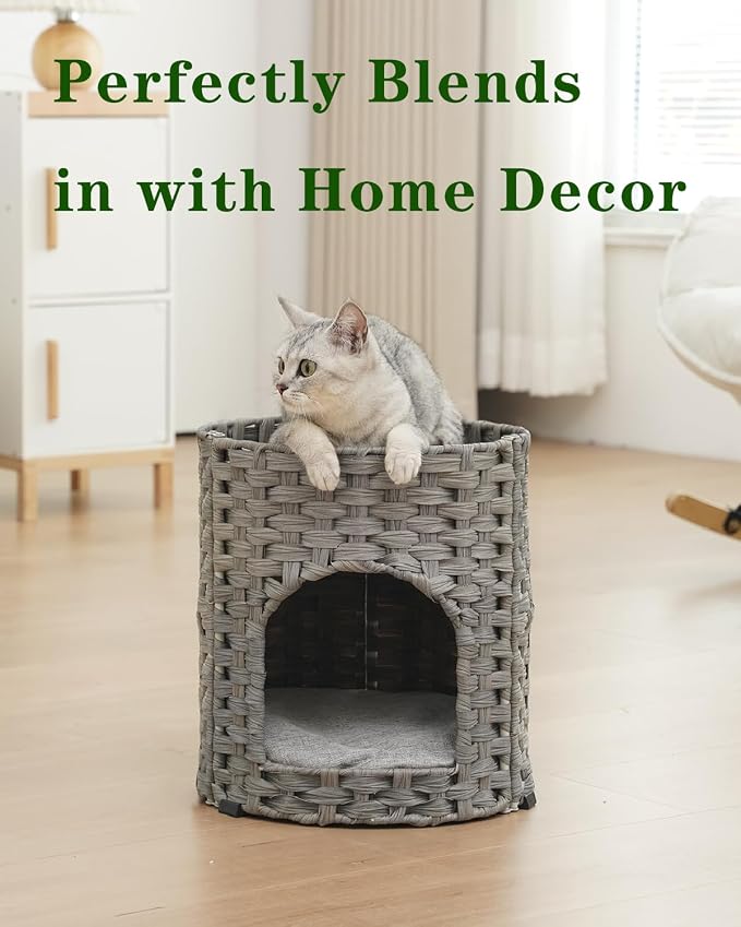 Cat House for Indoor Cat, Small Cat Houses Handwoven PE Rattan Kitten Cave - Image 7